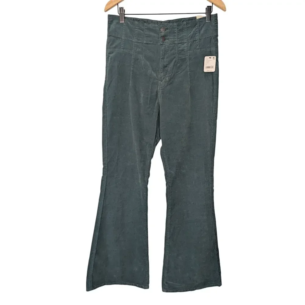 NWT Free People We The Free Jayde High Rise Corduroy Flare Pant Huntress Green